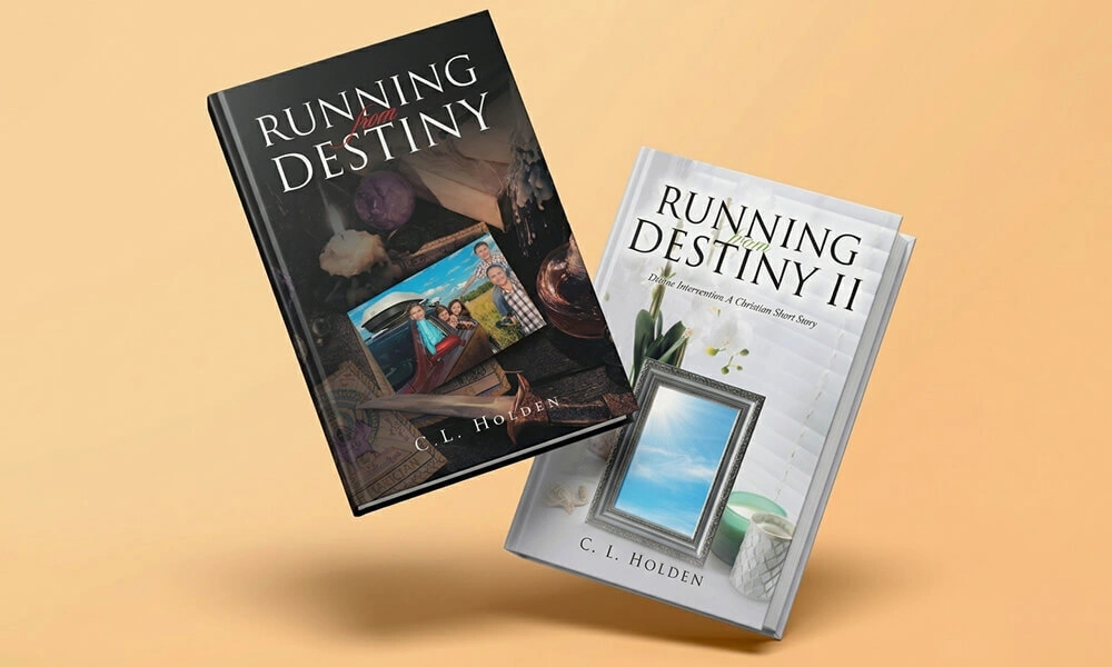 Two book covers floating.
