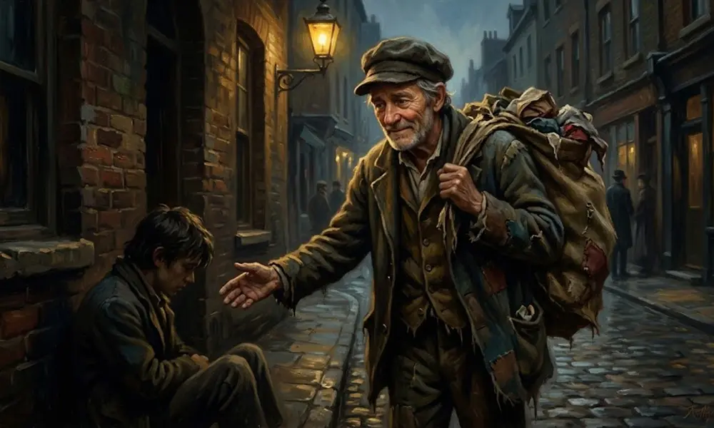 Old man helping young boy